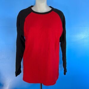 Galaxy by Harvic Men's Medium Black Red Thermal Long Sleeve Shirt Waffle Knit